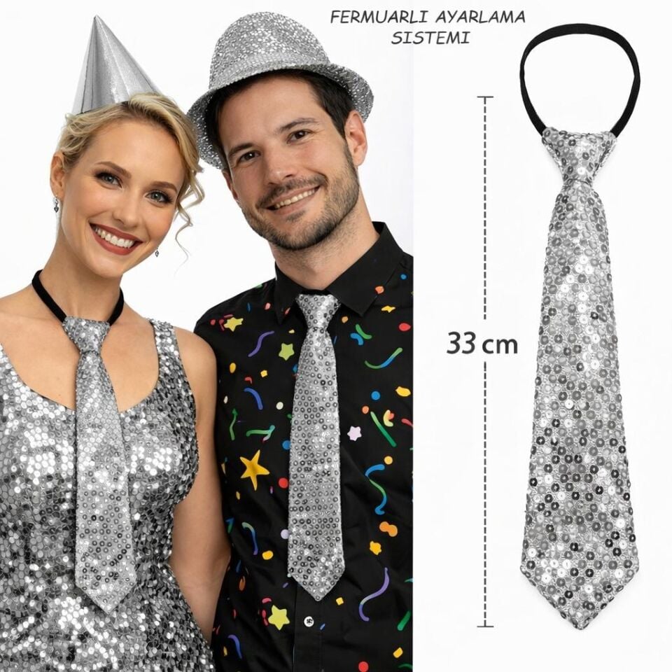 Pul Payetli Işıltılı Parti Kravatı 33 cm
