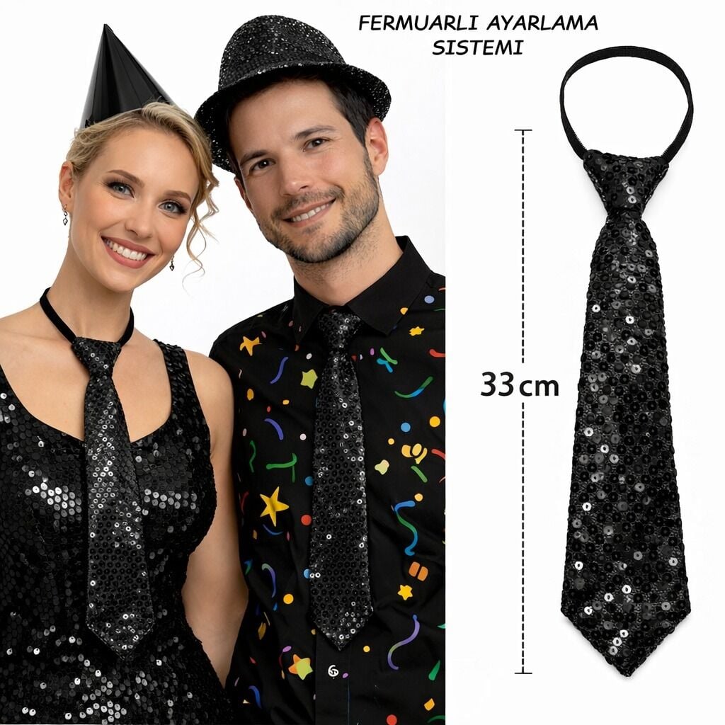 Pul Payetli Işıltılı Parti Kravatı 33 cm